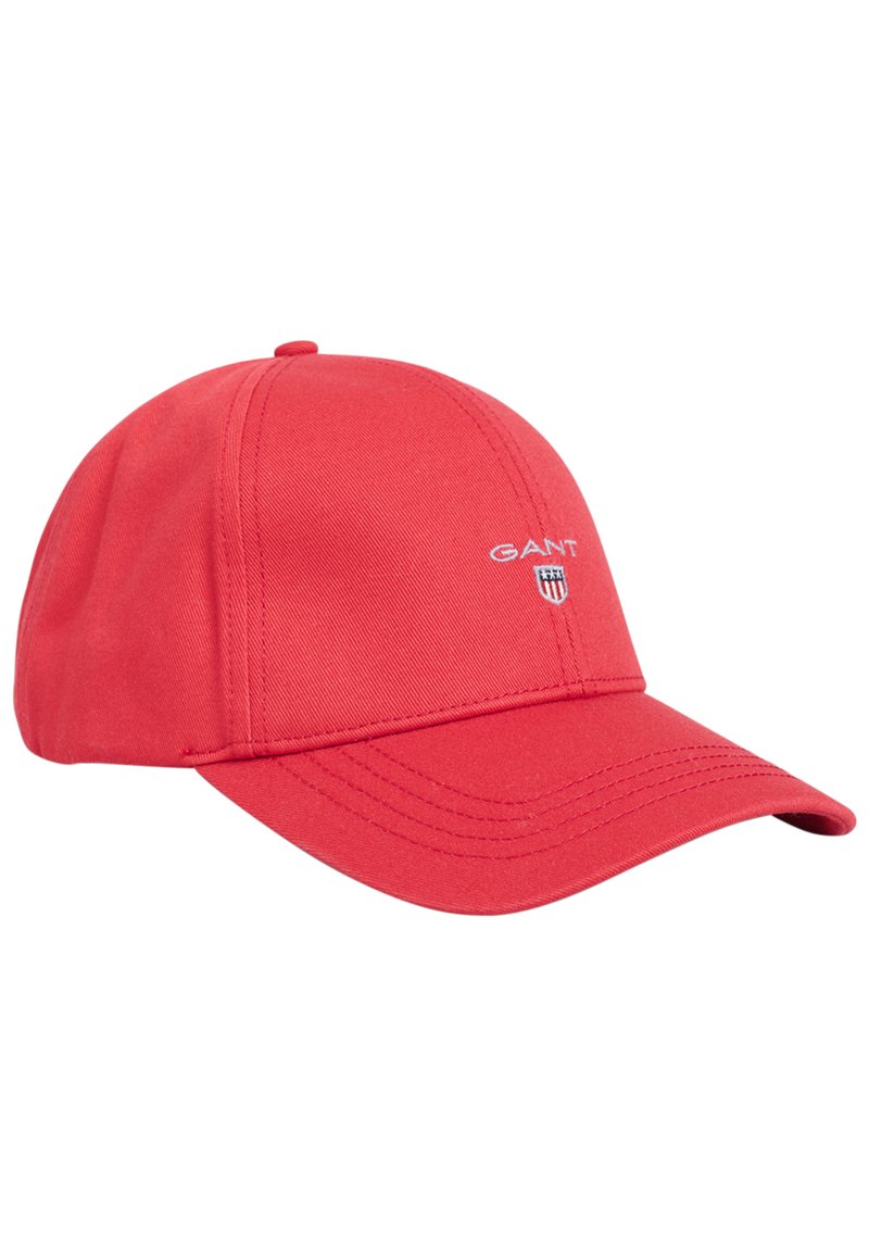 Rode baseballcap van katoen, met een gebogen klep, zes-panelontwerp en geborduurd 'GANT' logo aan de voorkant.