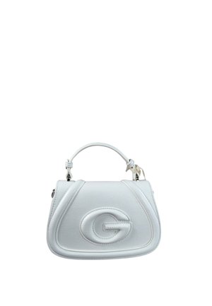 Borsa a mano in pelle bianca con manico superiore, bordi arrotondati e grande lettera "G" in rilievo al centro davanti.