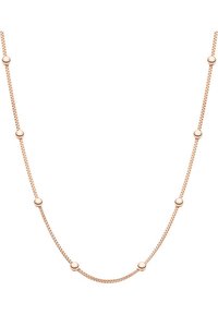 Collana in oro rosa con una serie di piccoli accenti rotondi lungo tutta la lunghezza, con una finitura liscia e strutturata e un design delicato.