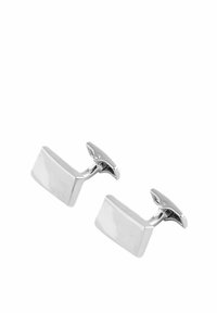 Boutons de manchette rectangulaires en argent avec une finition polie, présentant une fermeture à bascule classique pour un maintien sûr et une texture lisse.