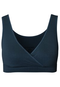 Mörkblå, ribbad tygbralette med V-formad halsringning och breda band. Har en sömlös, elastisk design för komfort och stöd.