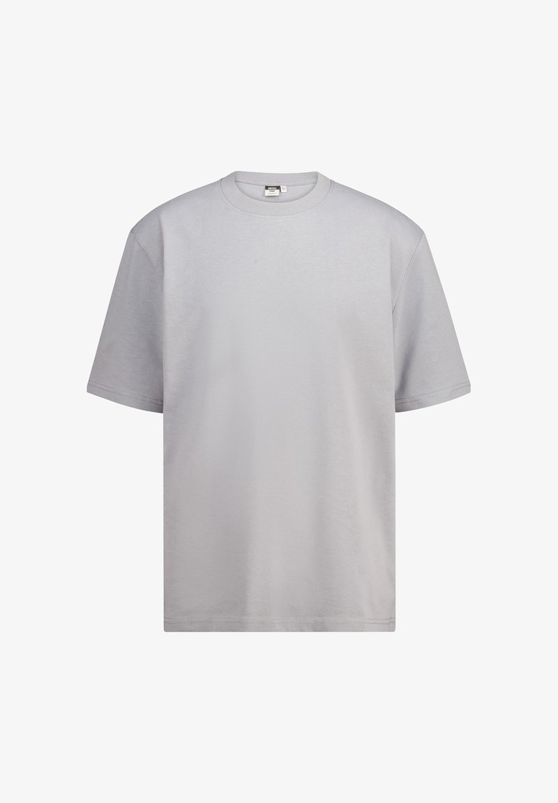 T-shirt grigio chiaro a maniche corte realizzato in cotone morbido. Design classico a colletto tondo con vestibilità rilassata e senza motivi o accenti visibili.