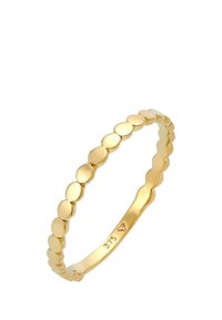 Guldring med et glat, afrundet design, der har skiftende ovale og flade former, indgraveret med "375" på den indre ring.
