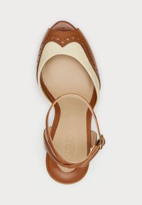 Lauren Ralph Lauren KYLA STRAW & CALFSKIN WINGTIP SANDAL - Sandali z visoko peto - light natural/brown