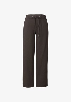 Dark brown sweatpants with a drawstring waist, wide-leg design, and a smooth texture. No visible patterns or accents.