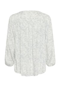 Blusa bianca con un motivo testurizzato in tonalità grigie chiare, con una vestibilità ampia, maniche a tre quarti e scollatura rotonda.