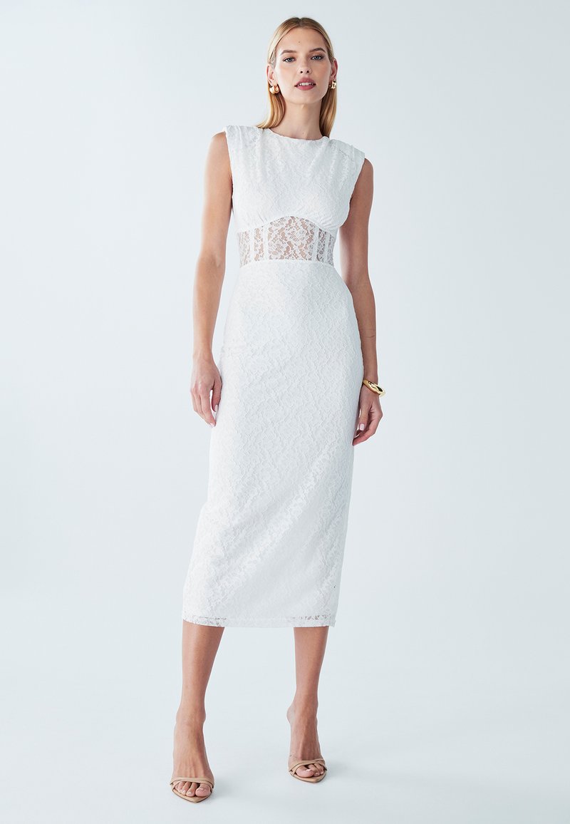 sachin and babi light blue dress Clarissa Black Lace Short-Sleeve Midi Dress  Club L London
