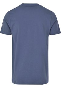 Navy blue short-sleeve t-shirt with a crew neck, smooth texture, and a small star logo on the left sleeve. Standard fit and hemline.