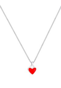 Sølv kæd necklace med en rød hjertependant med en glat finish og kant. Pendanten er centreret på kæden.
