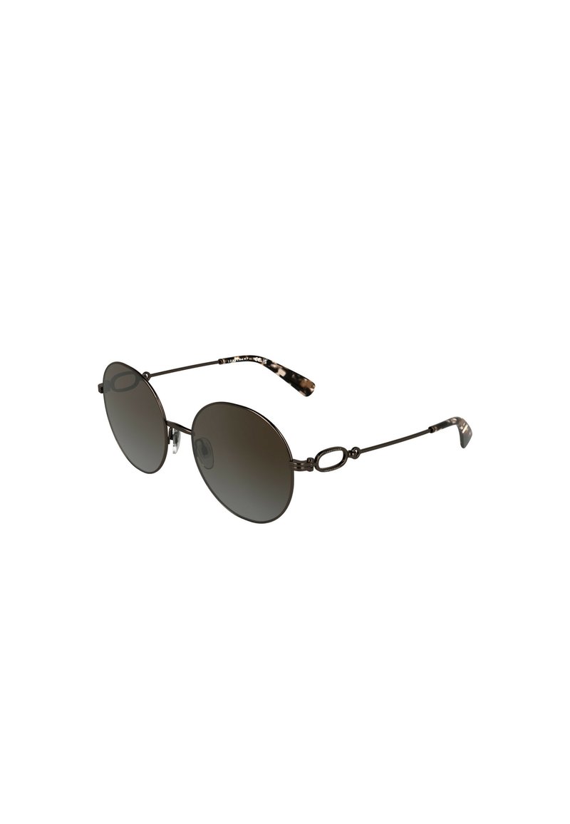 Occhiali da sole rotondi con lenti scure, montatura in metallo e punte delle aste decorate. Presentano un accento brandizzato sulle cerniere.