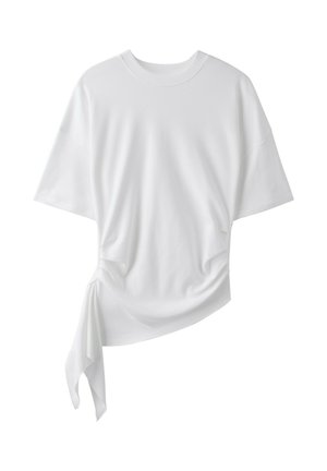 Stradivarius, ASYMMETRIC SHORT SLEEVE T-SHIRT - Tričko s potlačou - white