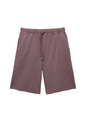 Brune bomulds shorts med elastisk talje, justerbar snørre og sidelommer. Har en lille logo broderet på fronten.