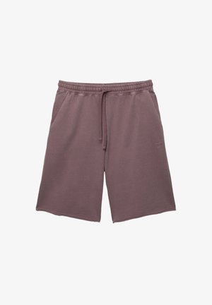Brune bomulds shorts med elastisk talje, justerbar snørre og sidelommer. Har en lille logo broderet på fronten.