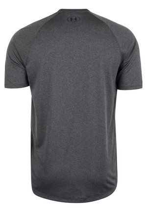Tricou gri cu mânecă scurtă, cu decolteu rotund și mâneci raglan. Prezintă un logo mic pe spate, fabricat dintr-un material neted.