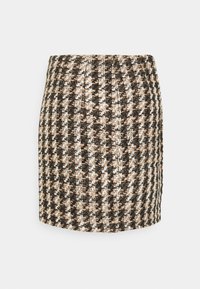 Vävd minikjol med ett houndstooth-mönster i svart, vitt och beige nyanser. Texturerad tyg med resårmidja för komfort.