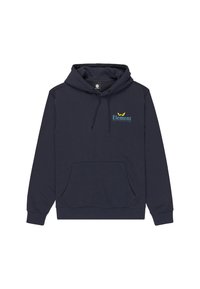 Marineblauer Hoodie aus Baumwollmischung, mit Kängurutasche, verstellbare Kapuze und bedrucktem "Element"-Logo auf der Brust.