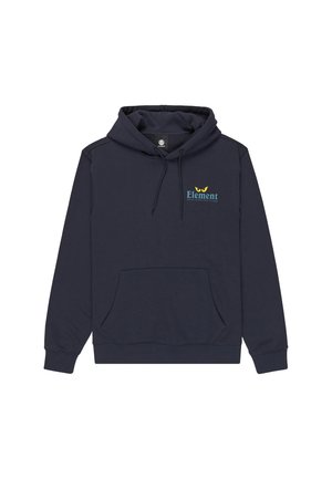 Marineblauer Hoodie aus Baumwollmischung, mit Kängurutasche, verstellbare Kapuze und bedrucktem "Element"-Logo auf der Brust.