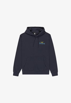 Marineblauer Hoodie aus Baumwollmischung, mit Kängurutasche, verstellbare Kapuze und bedrucktem "Element"-Logo auf der Brust.