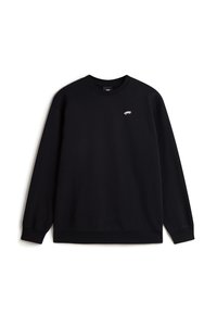 Sort sweatshirt lavet af en bomuldsblanding, med rund hals, lange ærmer, afslappet pasform og et lille logo på venstre bryst.