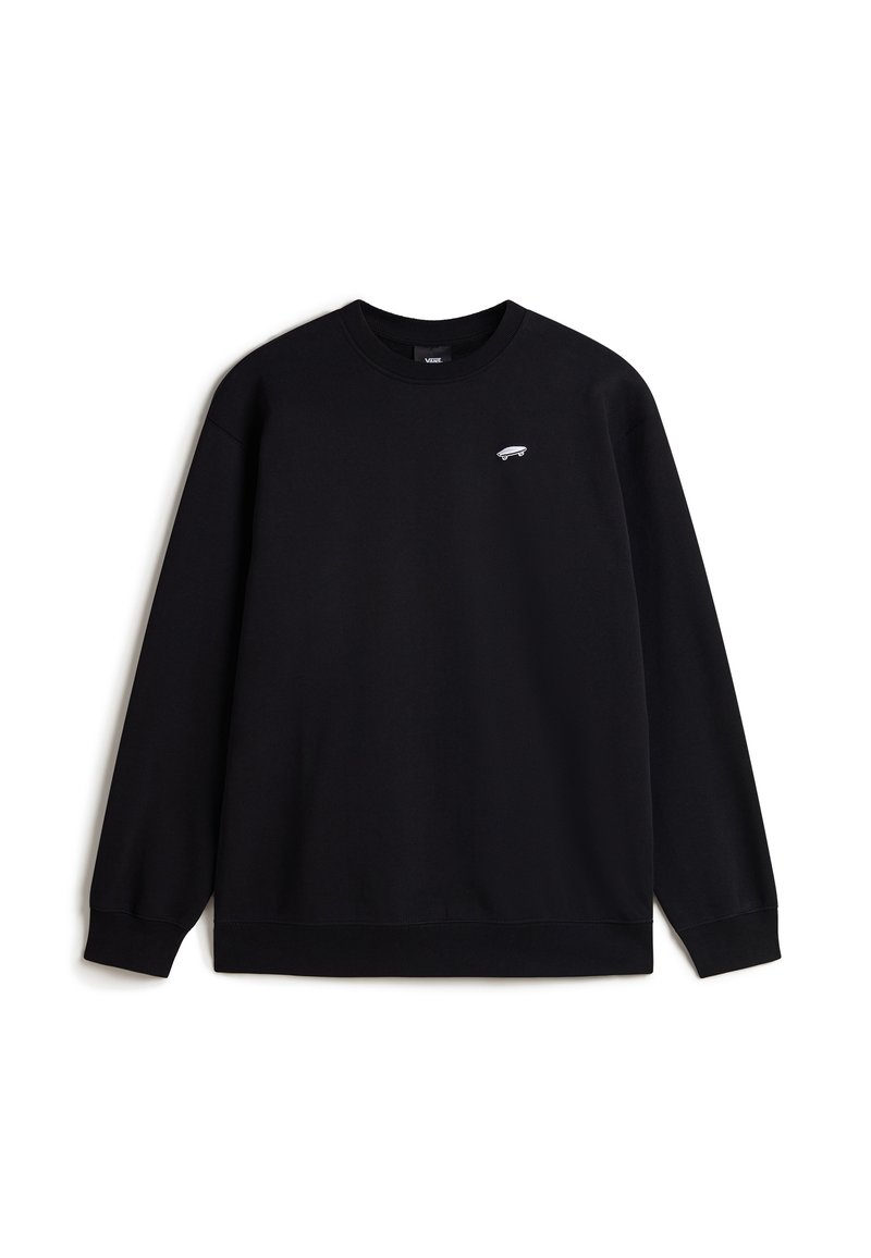 Sort sweatshirt lavet af en bomuldsblanding, med rund hals, lange ærmer, afslappet pasform og et lille logo på venstre bryst.