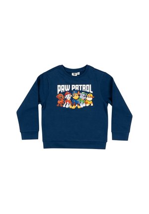 Marineblauer Sweatshirt mit fünf Paw Patrol Figuren und dem Schriftzug „PAW PATROL“ auf der Brust.