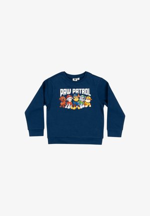 Felpa blu navy con cinque personaggi di Paw Patrol e la scritta "PAW PATROL" sul petto.