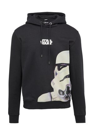 Hoodie noir avec un graphique en avant d'un Stormtrooper et le logo "Star Wars". Fabriqué en coton, il offre une coupe décontractée et des cordons de serrage à la capuche.