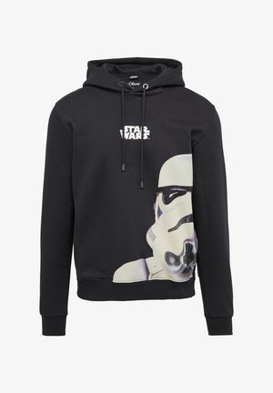 Hoodie noir avec un graphique en avant d'un Stormtrooper et le logo "Star Wars". Fabriqué en coton, il offre une coupe décontractée et des cordons de serrage à la capuche.