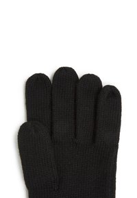 Black knitted gloves with a five-finger design, featuring a textured fabric and a smooth finish, suitable for cold weather.