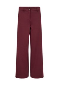 Hoch taillierte, weite Hose in dunklem Burgunderrot mit Gürtelschlaufen, vorderem Knopfverschluss und seitlichen Taschen.