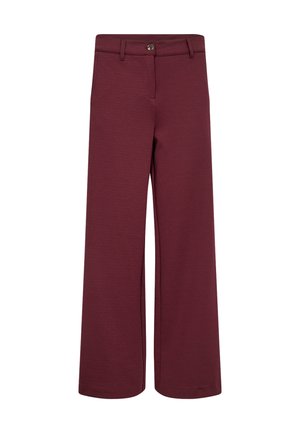 Hoch taillierte, weite Hose in dunklem Burgunderrot mit Gürtelschlaufen, vorderem Knopfverschluss und seitlichen Taschen.