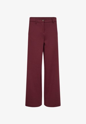 Hoch taillierte, weite Hose in dunklem Burgunderrot mit Gürtelschlaufen, vorderem Knopfverschluss und seitlichen Taschen.