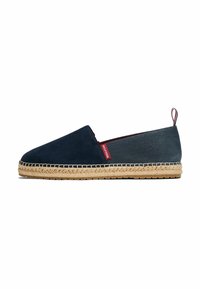 Espadrillas slip-on in tela navale con parte anteriore in suede, suola intermedia in juta intrecciata e etichetta rossa; punta rotonda e design a profilo basso.
