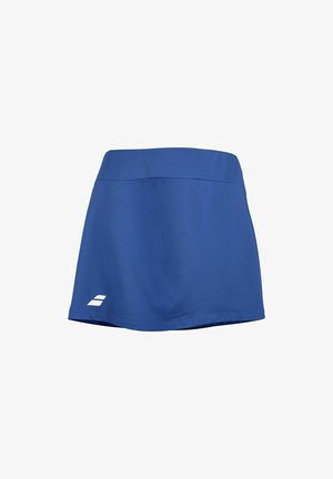Blauwe sportieve skort van gladde stof, met een brede tailleband en een rechte snit. Bevat een klein wit logo op de zoom.