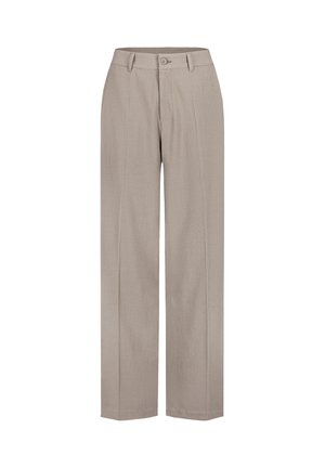 Hellbeige, plissierte Hose mit geradem Schnitt, aus strukturiertem Stoff. Mit Knopfverschluss und klassischen Gürtelschlaufen.