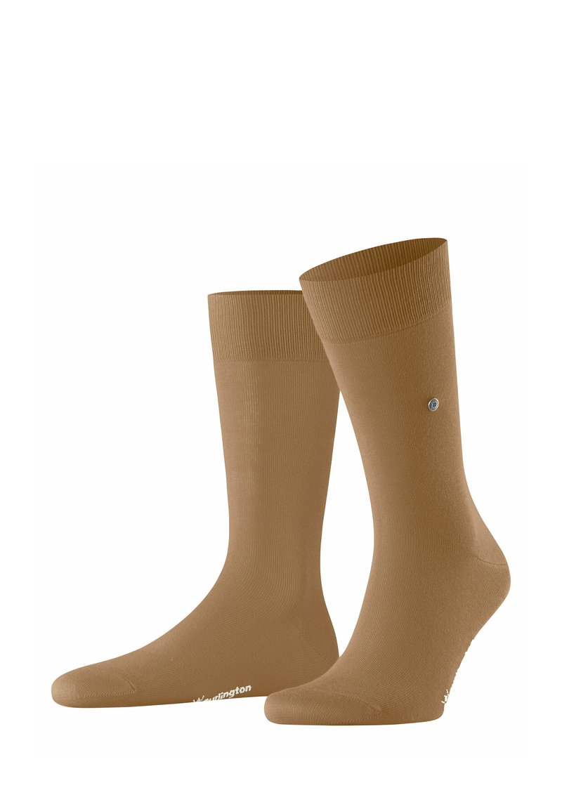 Calze in misto cotone marroni con bordi a coste, texture liscia e dettaglio del logo sul lato. Design alla caviglia per comfort e stile.