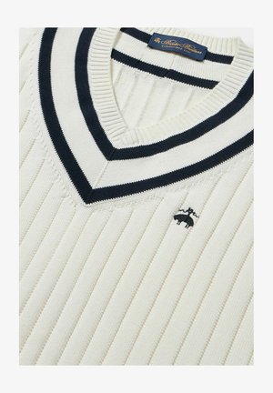Brooks Brothers, LOGO EMBROIDERED TENNIS V-NECK - Trui - off white
