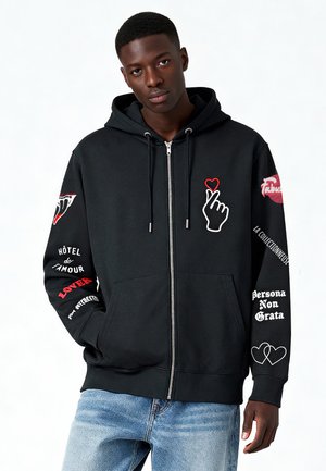 TATTOO LOVE PRINT - Felpa con zip - black