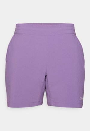 Purple athletic shorts with an elastic waistband, side pockets, and a smooth texture. Straight cut with subtle stitching details.
