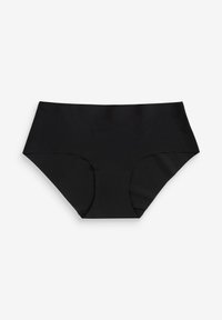 Braguitas negras sin costuras para mujer con cintura alta y tejido suave, mostradas planas sobre un fondo blanco.