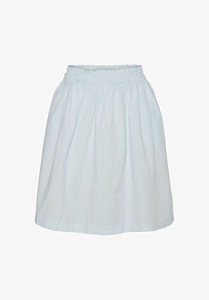 Lichtblauwe gestreepte rok met een elastische tailleband, gemaakt van een zachte stof, met een geplooid design en een knie-lange silhoët.