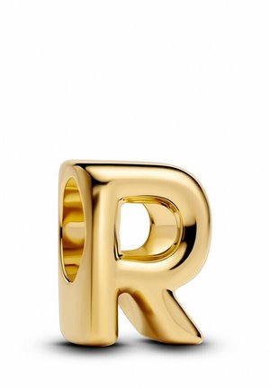 Goldfarbener Buchstaben-Anhänger "R" mit hochglänzender Oberfläche, abgerundeten Kanten und offenem Zentrum, das ein modernes Design betont.