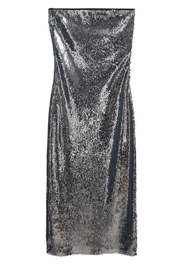 Mango Cocktailjurk zilverkleurig Mango Cocktailjurk zilverkleurig