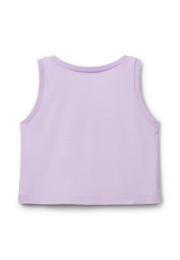 Top senza maniche color lilla realizzato in morbido cotone. Presenta un collo rotondo, orlo dritto e bordi rifiniti. Design casual e leggero.