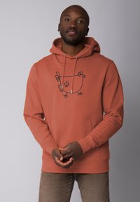 Roestkleurige hoodie van een katoenmix, met een zwart kippen grafiek aan de voorkant, verstelbare koordjes en een kangoeroezak.