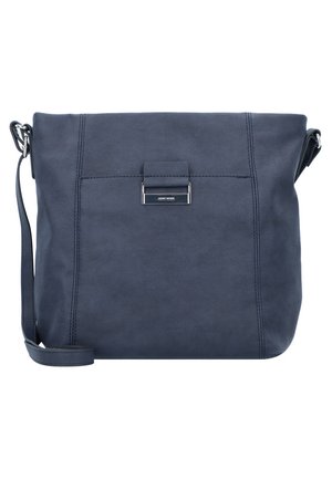 Navyblaue Schultertasche mit glatter Textur, ausgestattet mit einer Frontklappe und silbernen Beschlägen. Verstellbarer Tragegurt und minimalistisches Design.