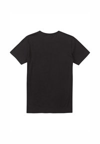 Plain black short-sleeve T-shirt shown from the back with a round neckline on a white background.