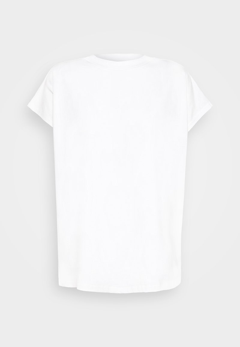 T-shirt blanc uni à manches courtes avec col rond, coupe ample, présenté de face sur un fond neutre.