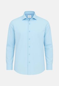 Lichtblauw overhemd met lange mouwen van gladde stof, met een klassieke kraag, knoopsluiting en een ronde zoom.