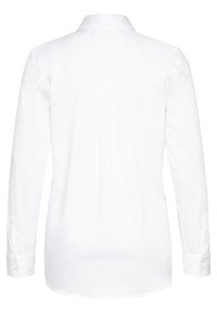Weißes Langarmhemd mit Button-Down-Kragen, Rückeneinsatz und Manschetten mit Knopfverschluss. Glattes Material mit einem schlichten Design.